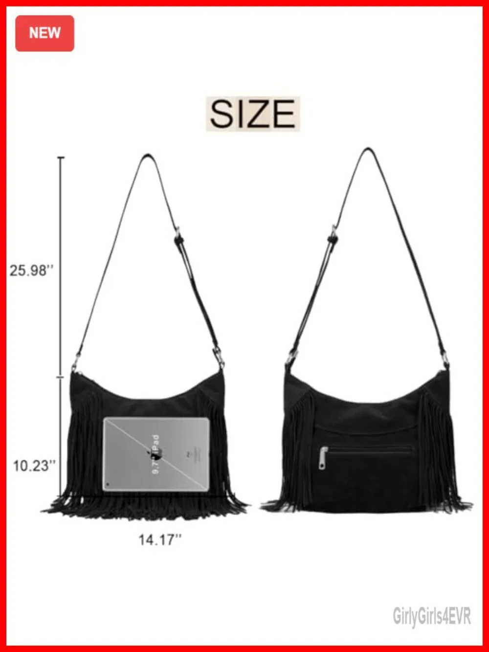 Vegan Suede Fringe Hobo Bag Tassel Hippie Crossbody Shoulder Purse